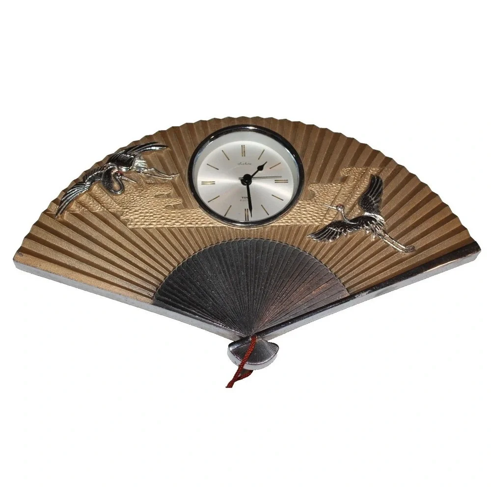 VTG Toyo Electric fan shaped wall clock Made in Japan MCM tassels cranes *READ*